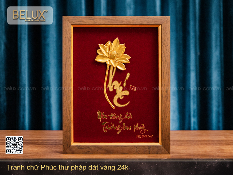 Tranh chữ Phúc thư pháp dát vàng 24k - 32x25cm